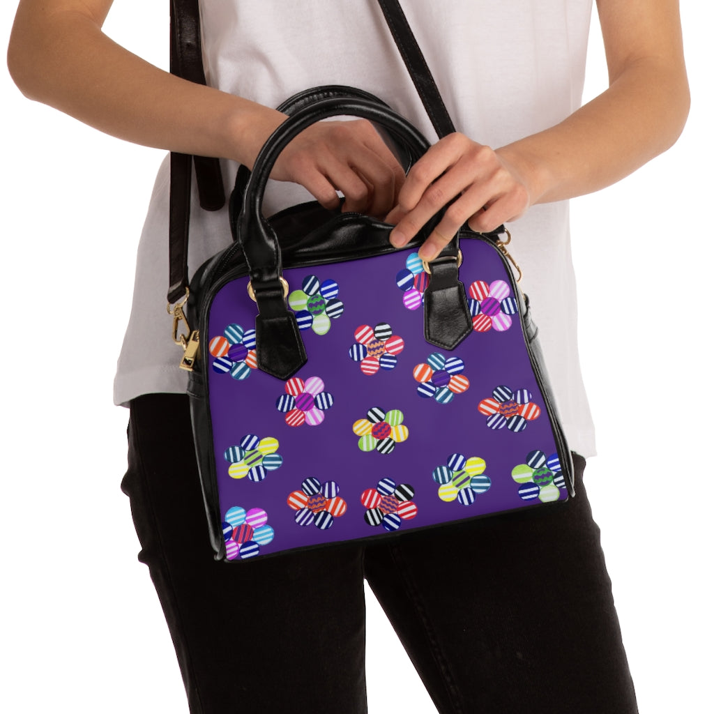 purple multi colour candy florals handbag