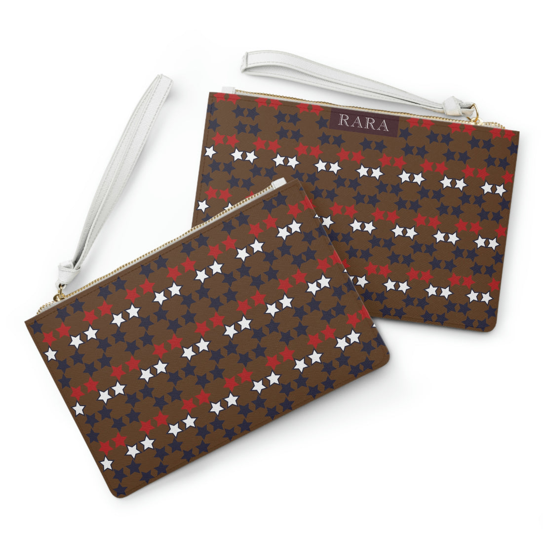 brown star print clutch bag 