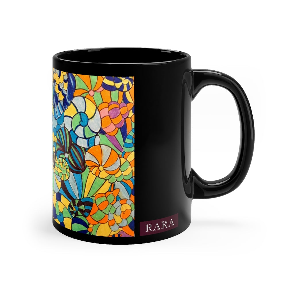 Vivid Ocean Blues Black mug 11oz