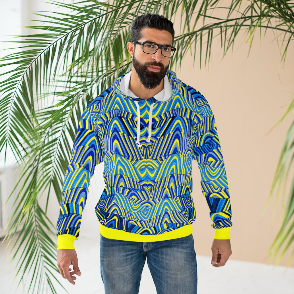 canary & blue psychedelic print unisex pullover hoodie