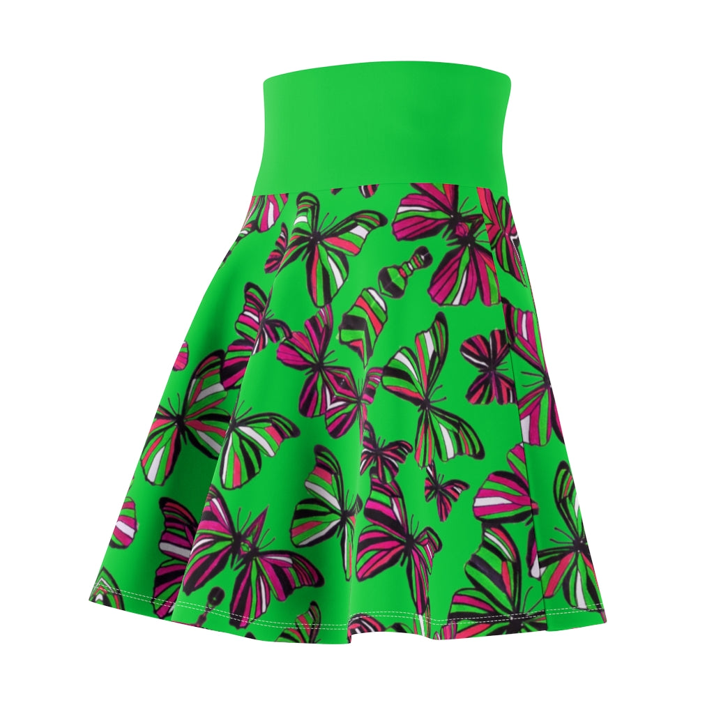 Butterflies Lawn Green Skater Skirt