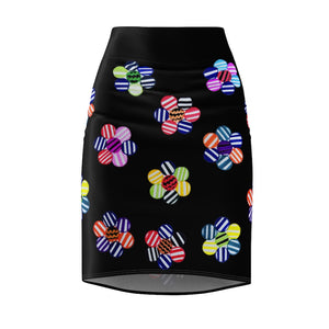 black striped floral print pencil skirt
