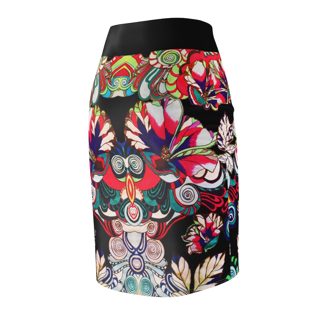 Floral Pop Black Pencil Skirt