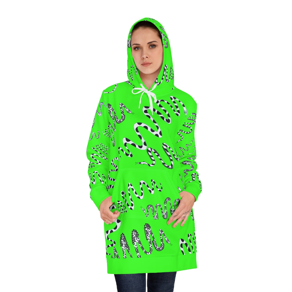 Neon Green Snake Print Hoodie Dress