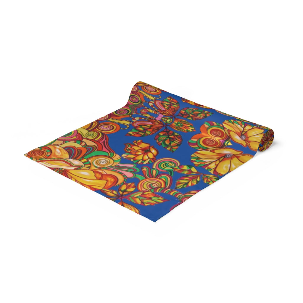 Artsy Floral Royal Blue Table Runner