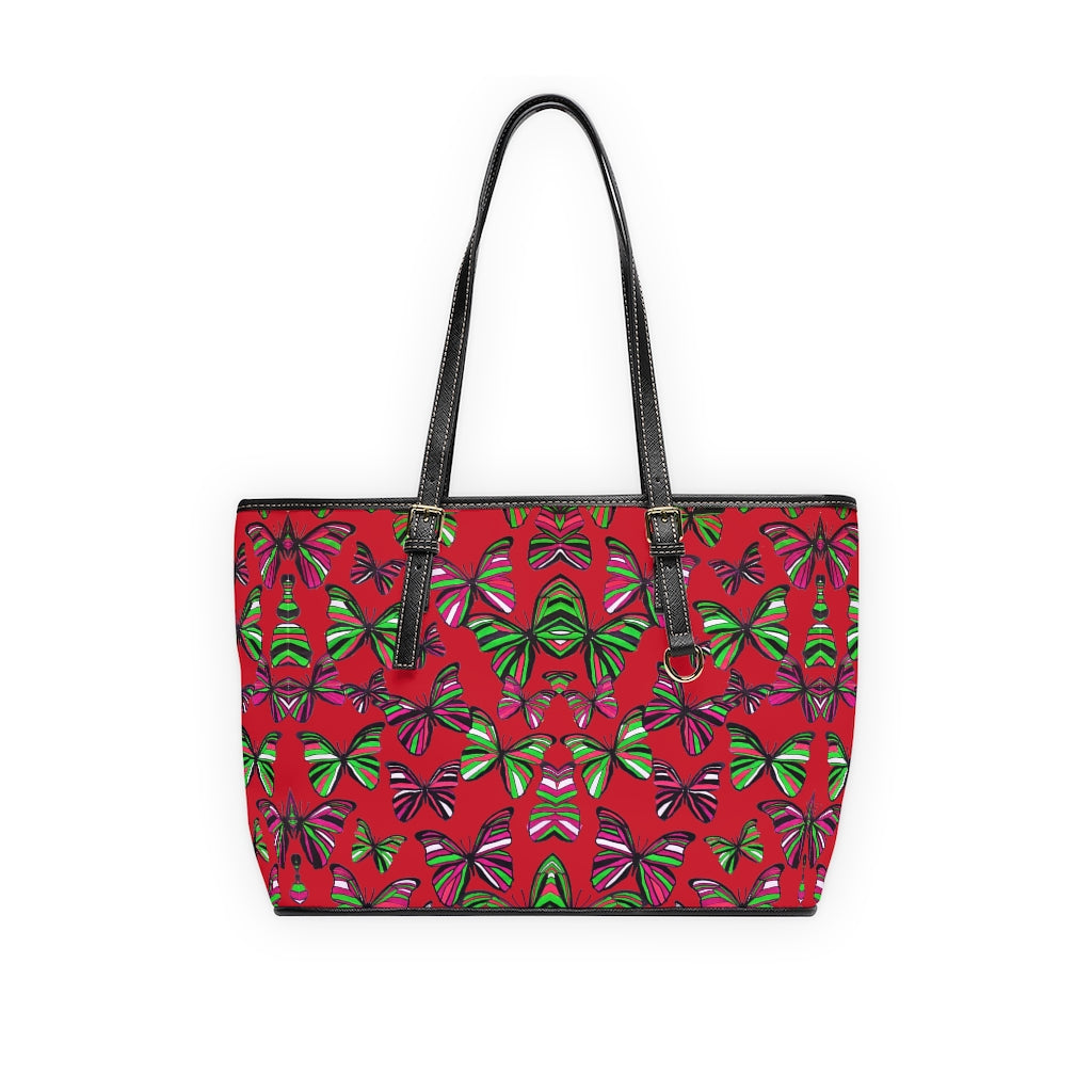 red butterfly print tote