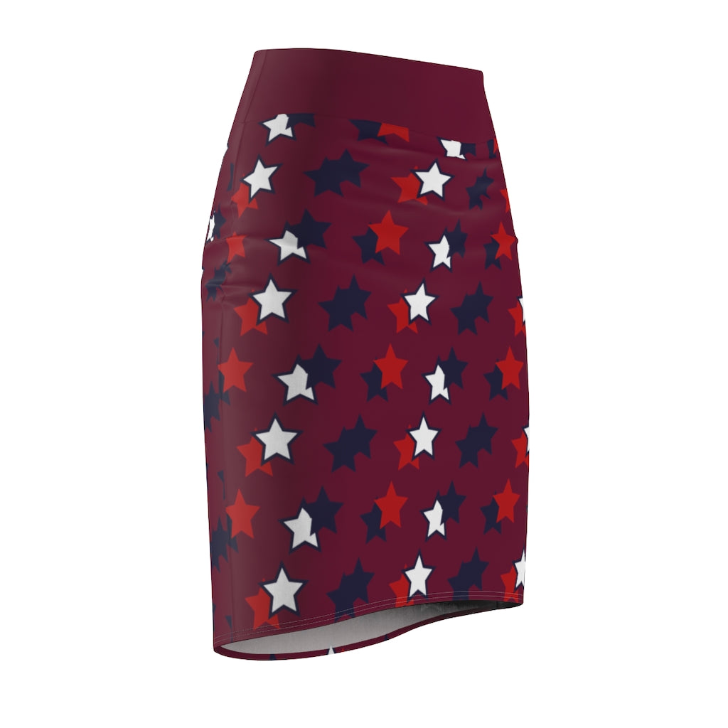 AOP Starry Marsala Pencil Skirt