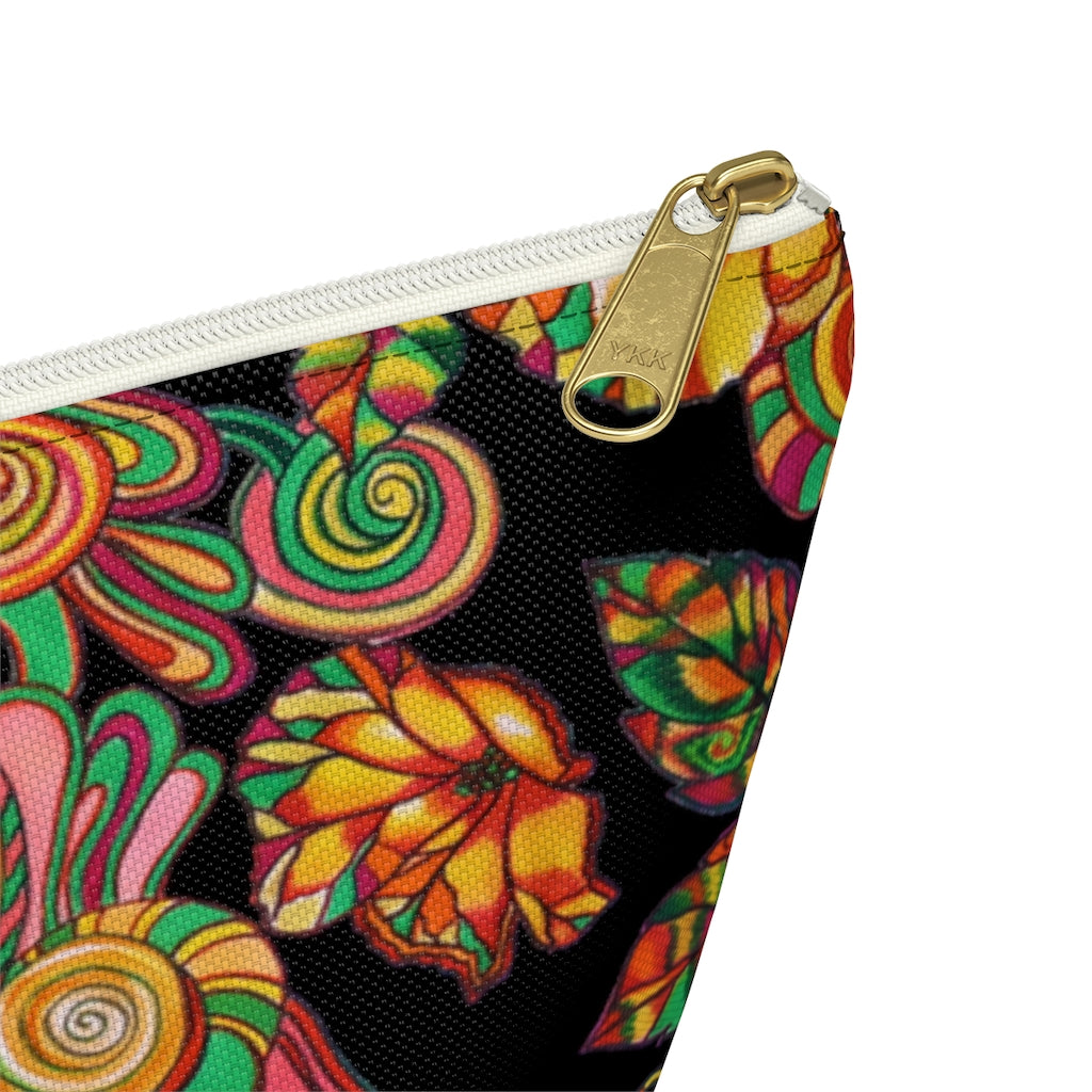 Black Artsy Floral Accessory Pouch
