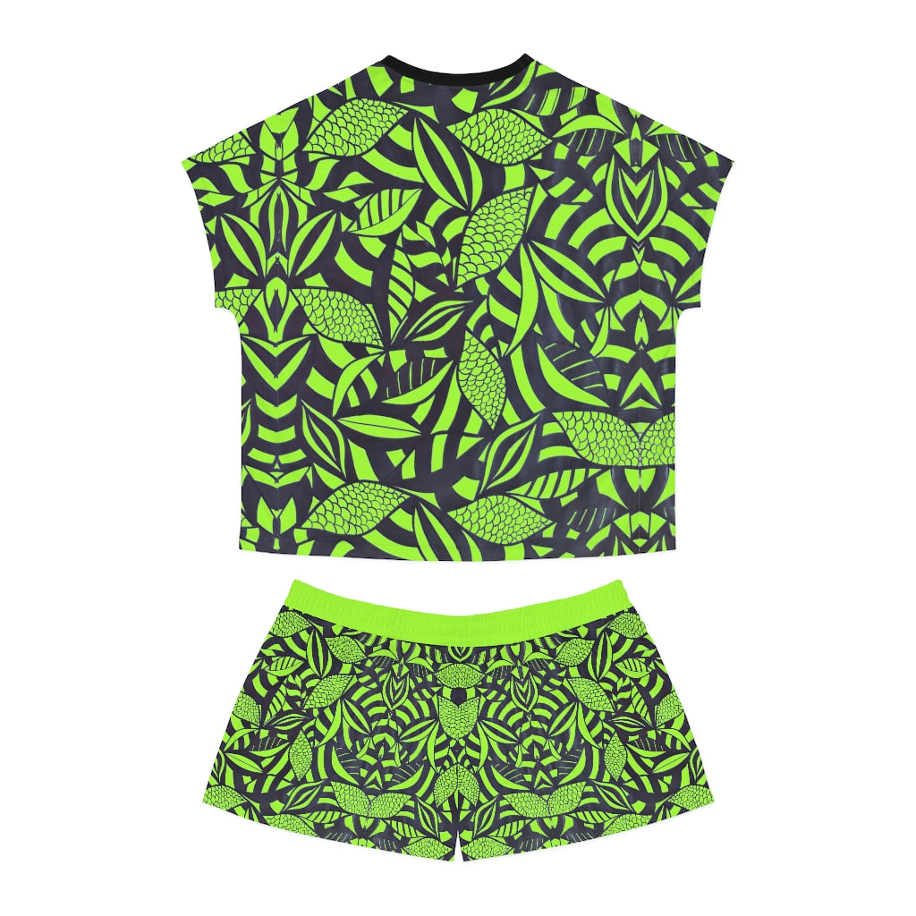 Lime Tropical Minimalist Short Pajama Set (AOP)