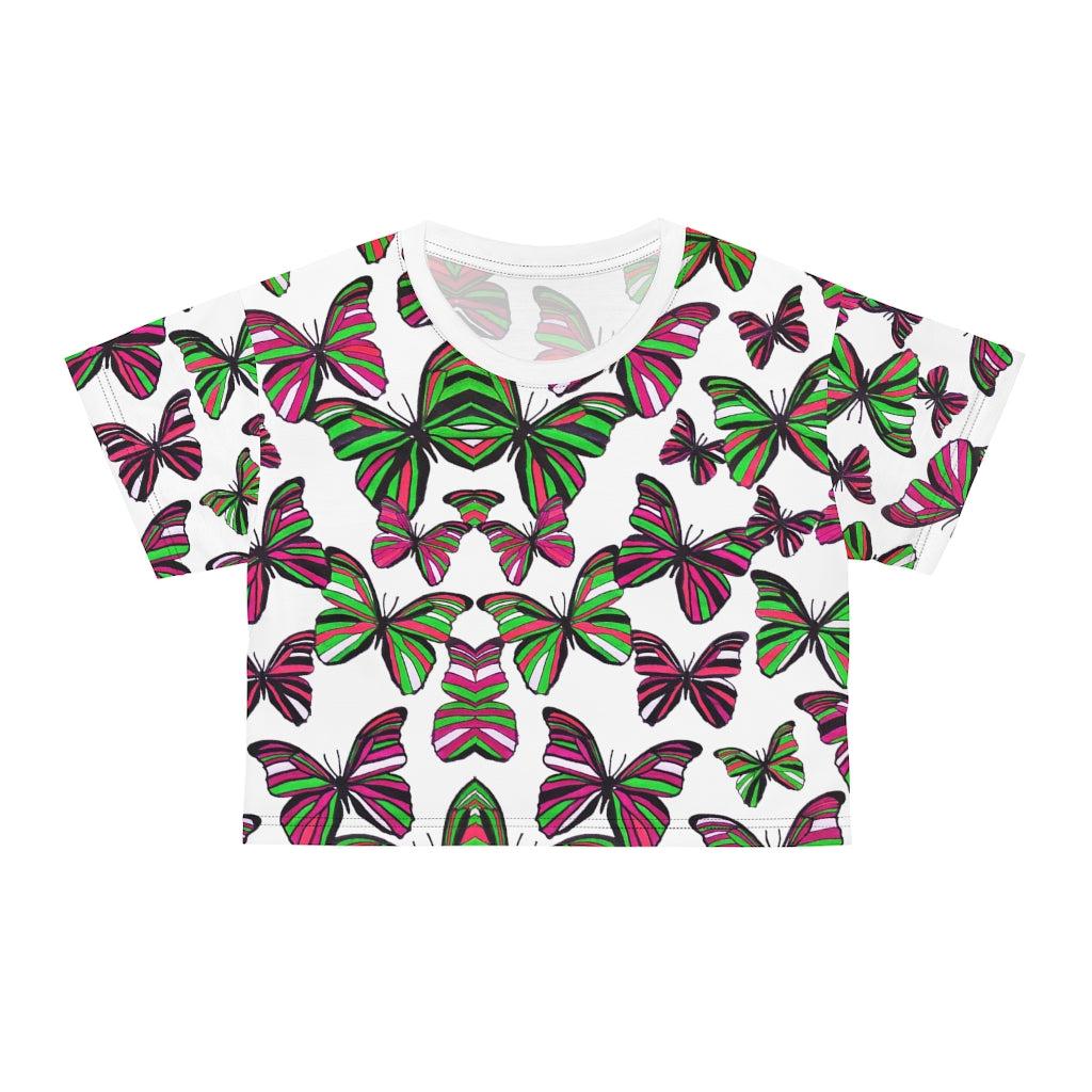 White Butterfly AOP Crop Tee