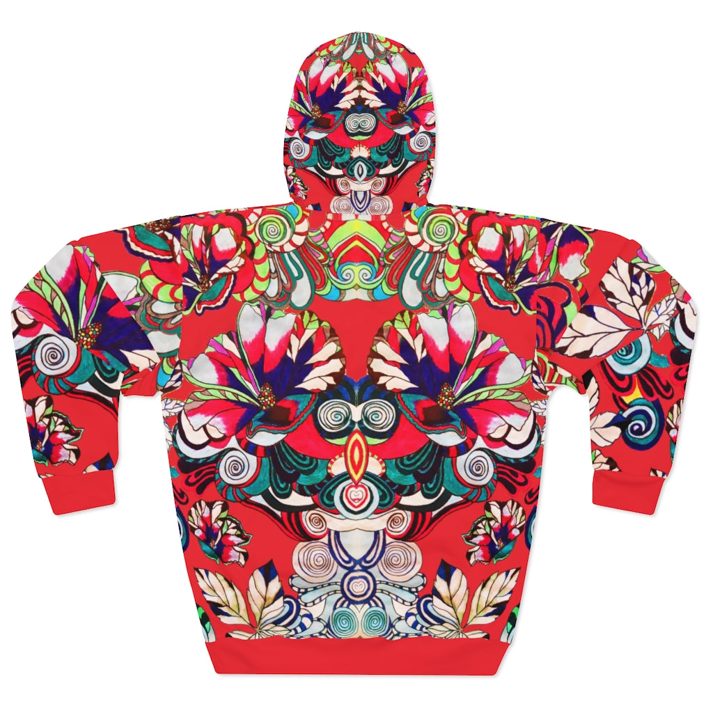 Artsy Floral Pop Red Pullover Hoodie