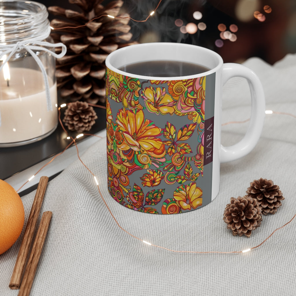 Artsy Florals Grey Mug 11oz