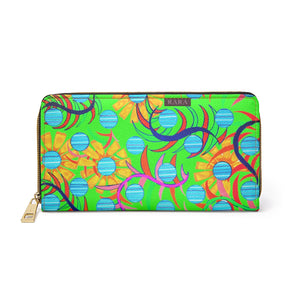neon green sunflower print wallet