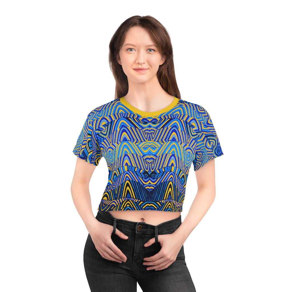 yellow psychedelic print crop t-shirt
