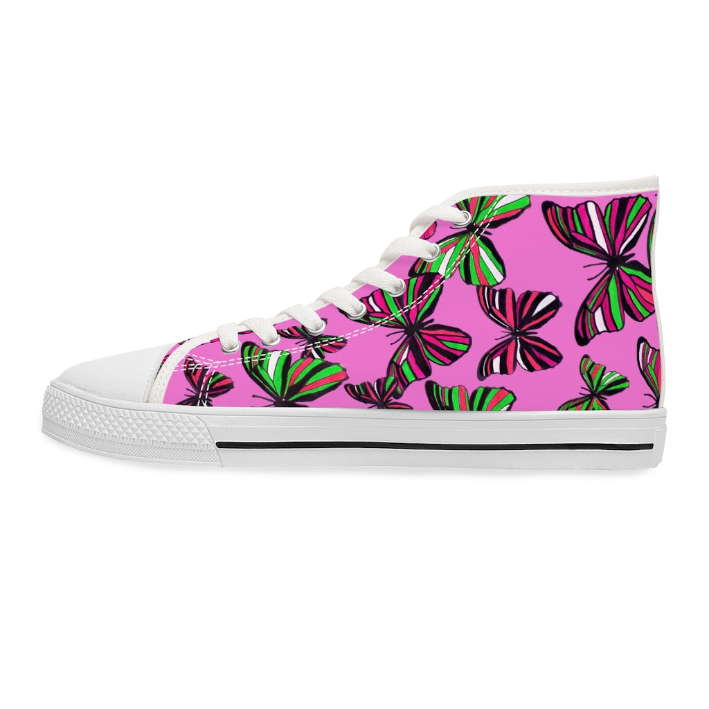 rose butterfly print canvas women's high top sneakers 