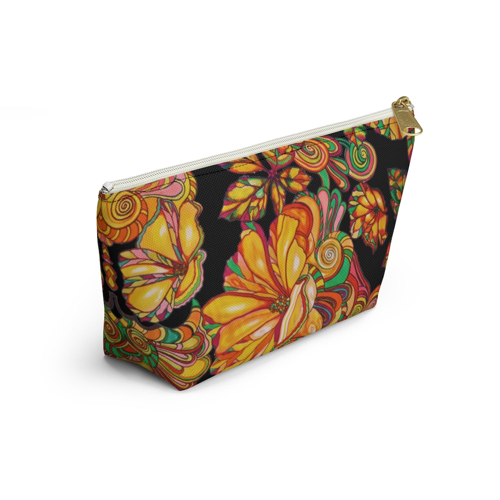Black Artsy Floral Accessory Pouch