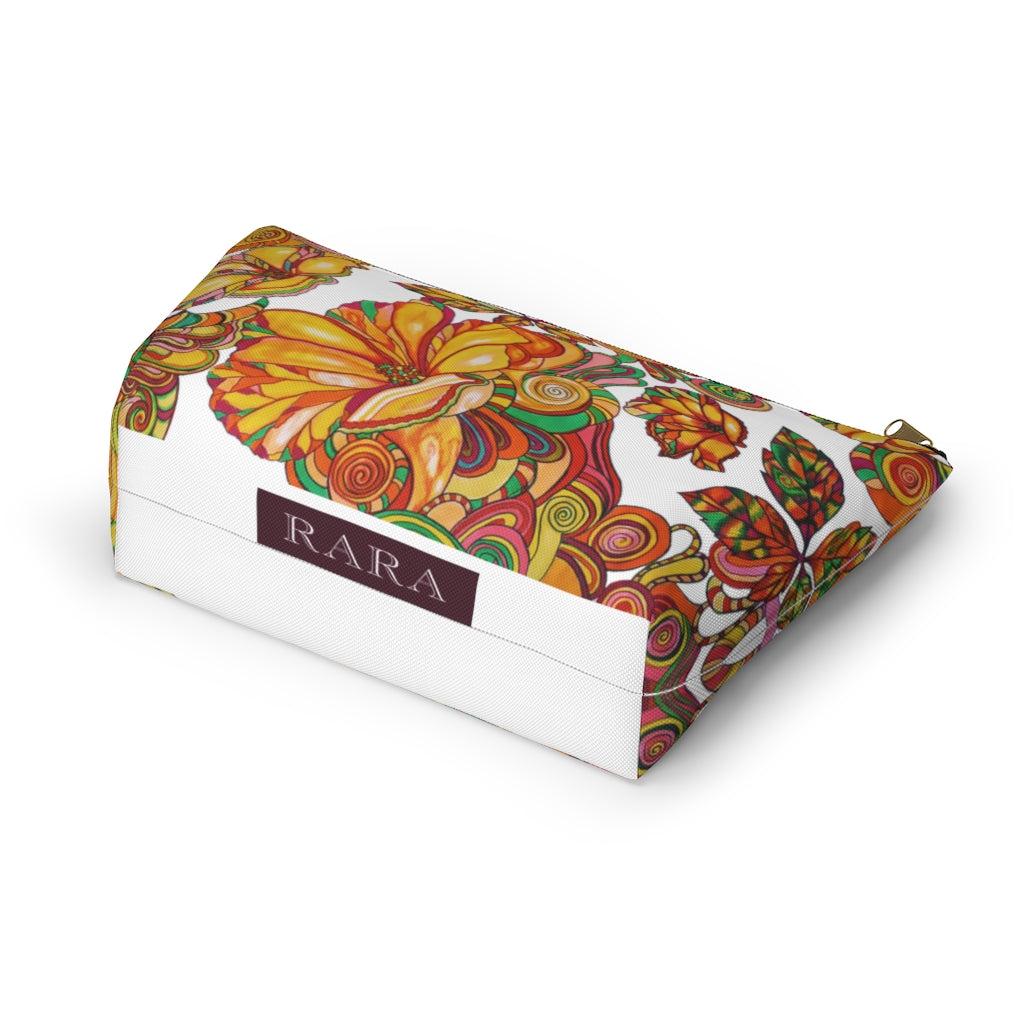 White Artsy Floral Accessory Pouch