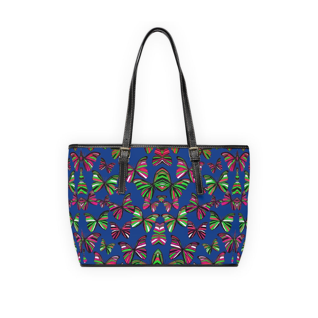 blue butterfly print tote