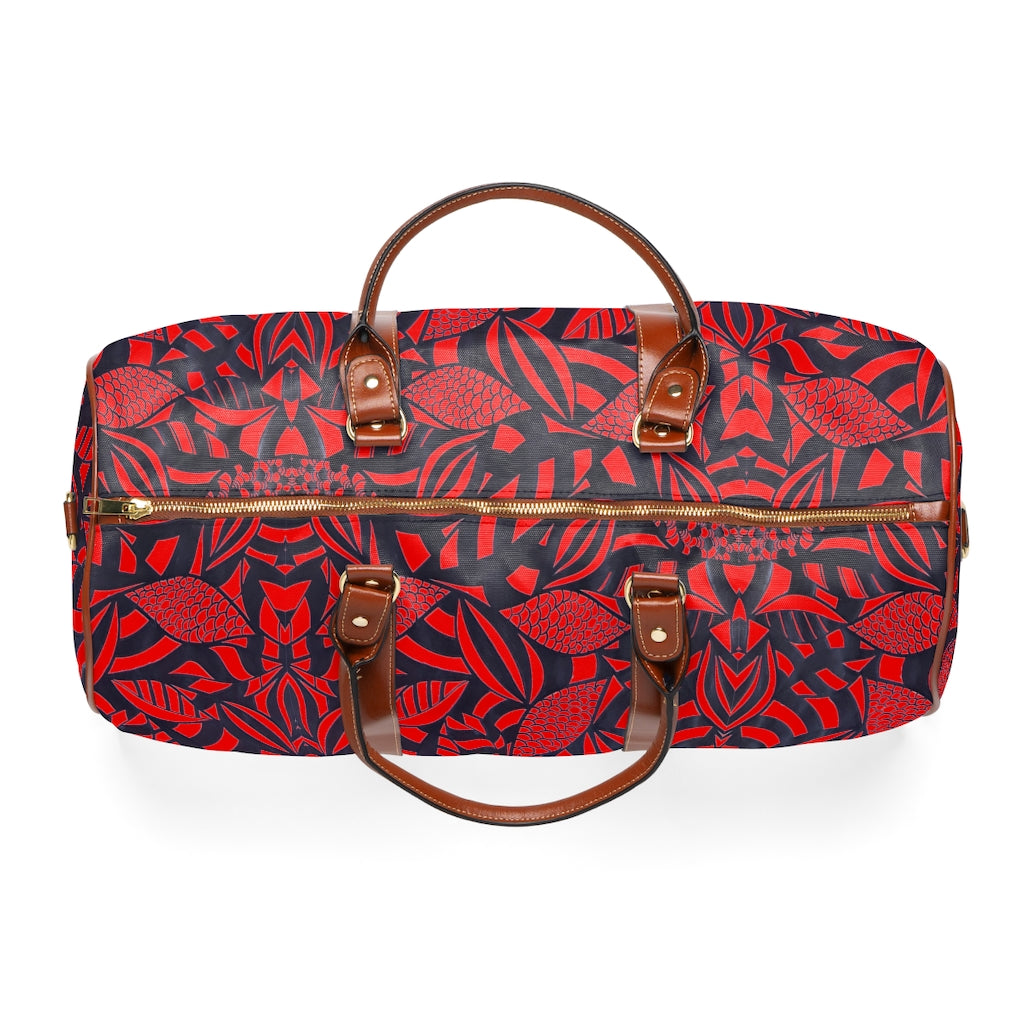 Red Tropical Minimalist Waterproof AOP Travel Bag