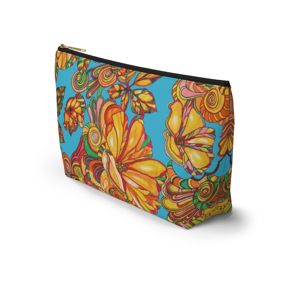 Aqua Artsy Floral Accessory Pouch