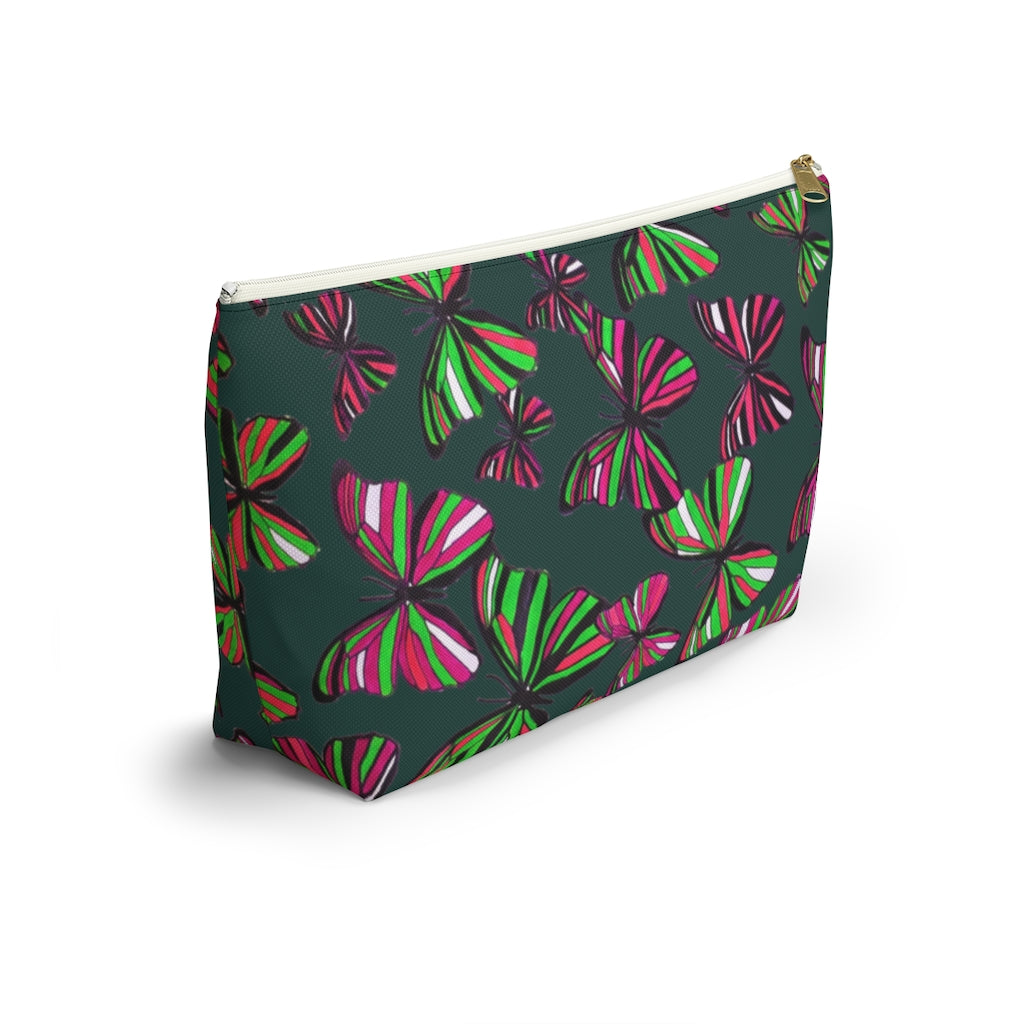 Butterflies Dark Green Accessory Pouch