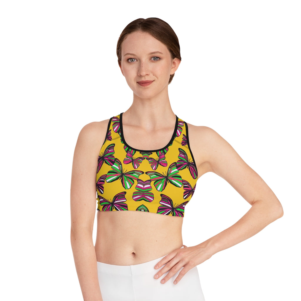 Yellow Butterfly (AOP) Sports Bra