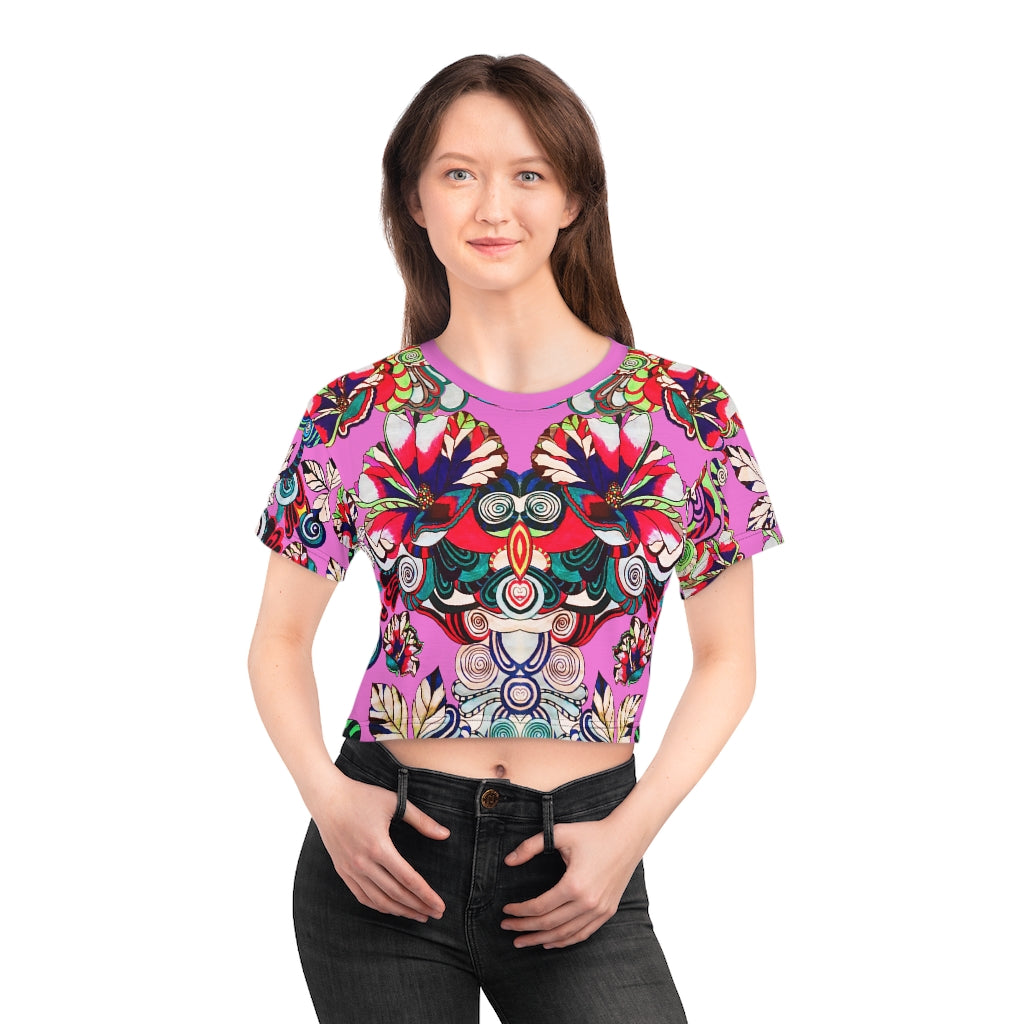 Rose Artsy Floral Pop AOP Crop Tee