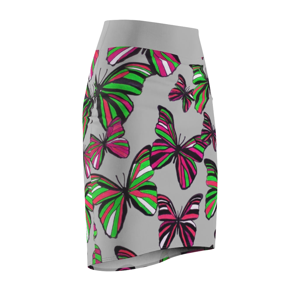 Slate Butterflies Pencil Skirt