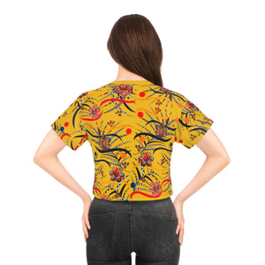 yellow animal & floral print cropped t-shirt