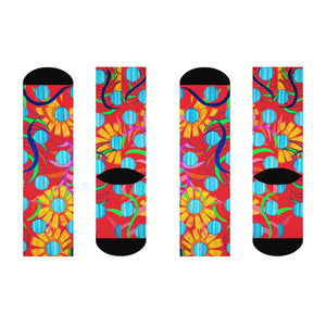 Sunflower Red Crew Socks