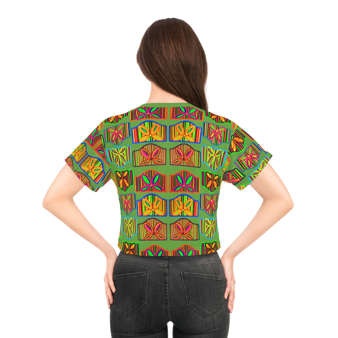 Olive Deco Print AOP Crop Tee