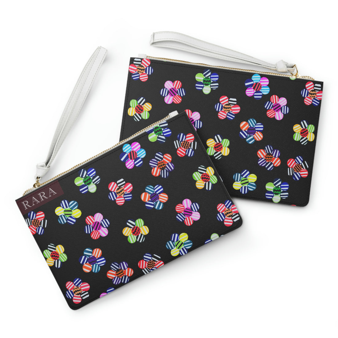 black geometric floral clutch bag