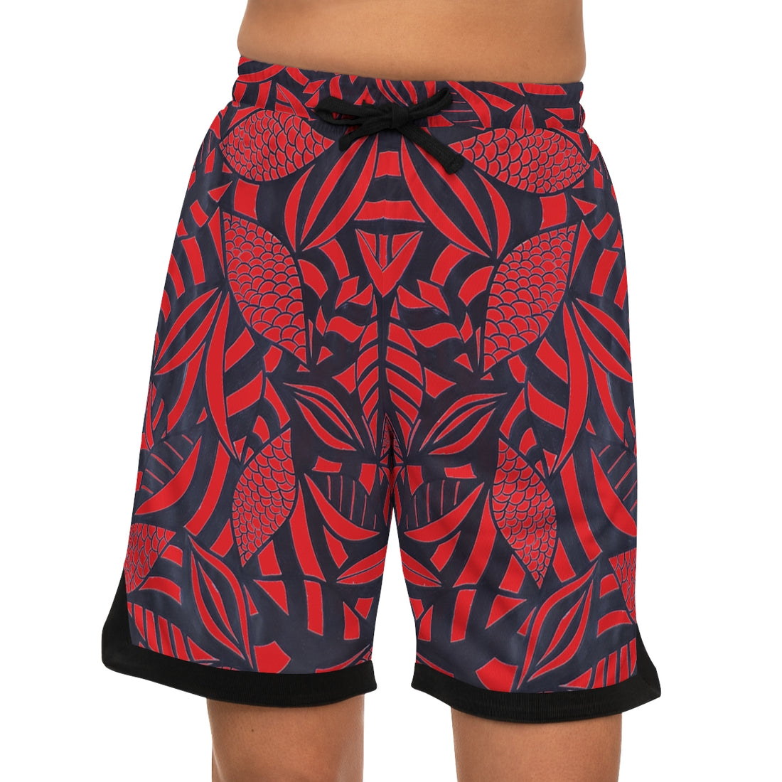 Red Tropical Minimalist Basketball Rib Shorts (AOP)