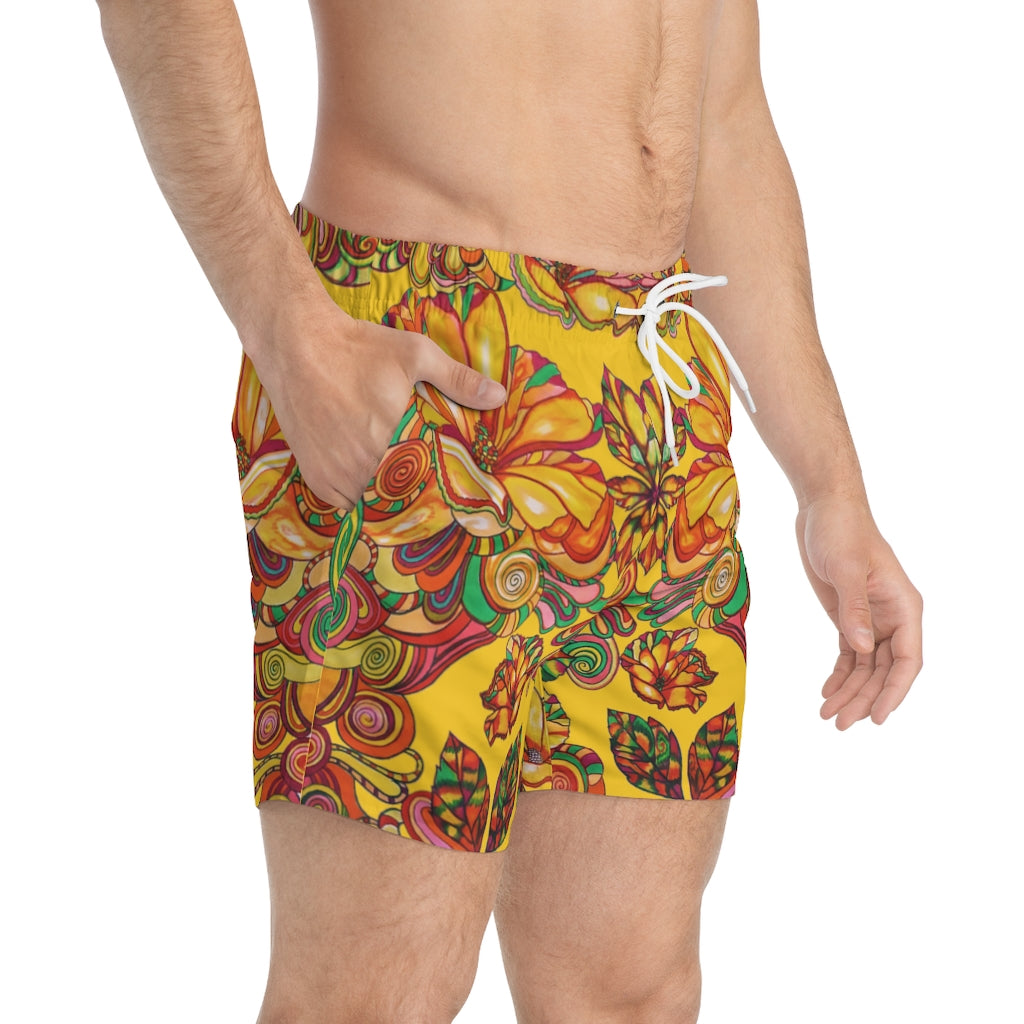 Floral Men's Yellow Swimming Trunks