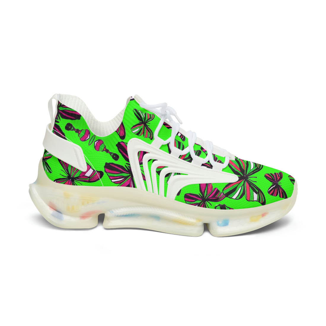 Neon Green Butterfly Printed OTT Women's Mesh Knit Sneakers