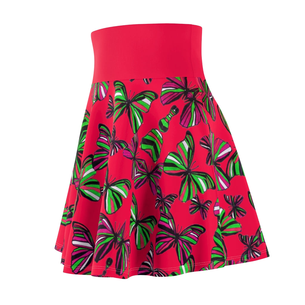 Butterflies Crimson Skater Skirt