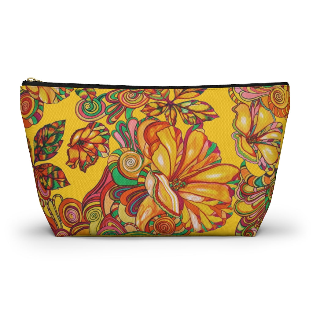 Yellow Artsy Floral Accessory Pouch