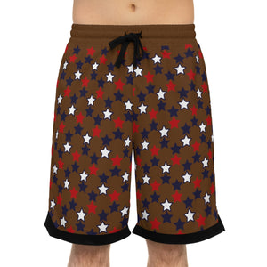 brown star print basketball shorts for men