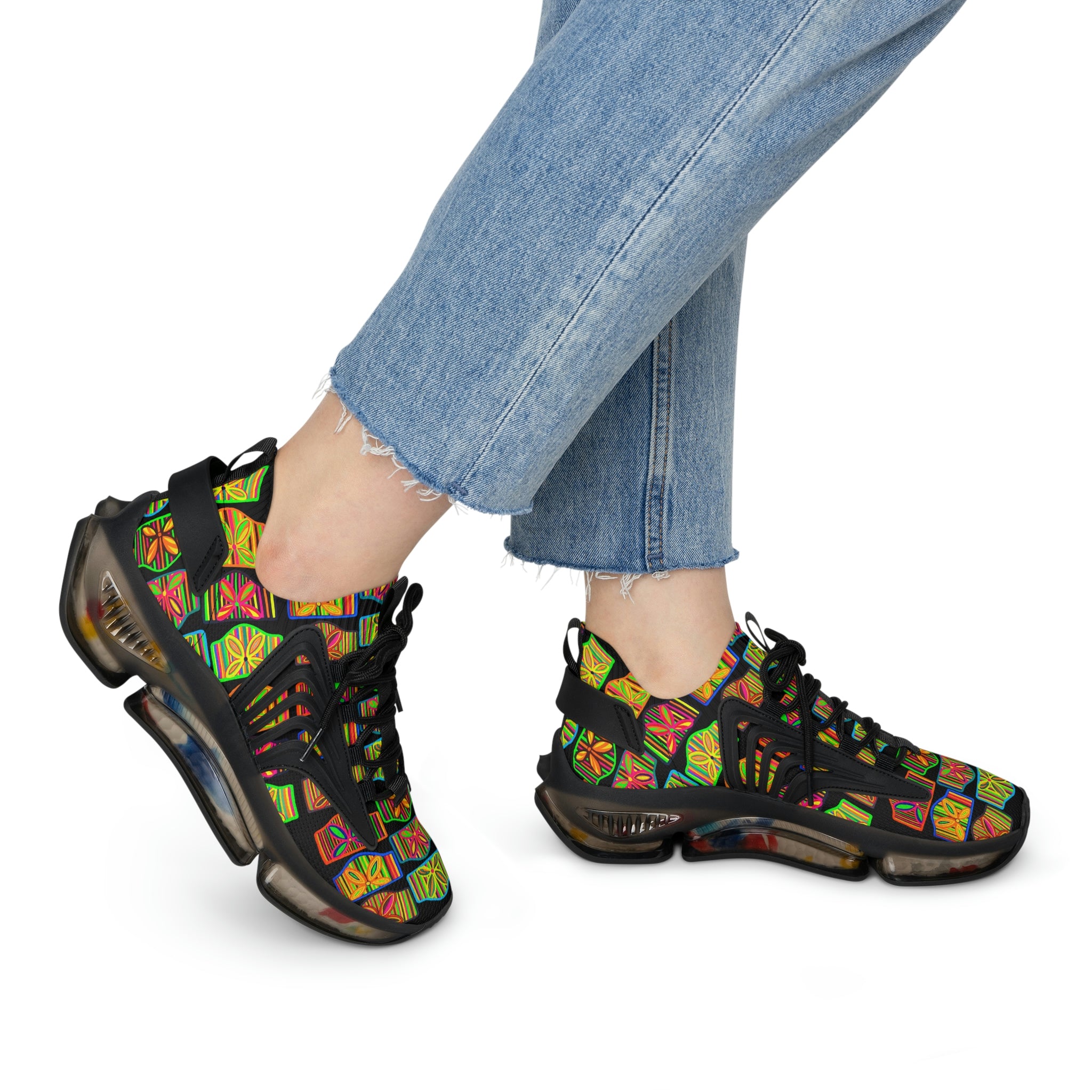 Black Deco Print OTT Women's Mesh Knit Sneakers