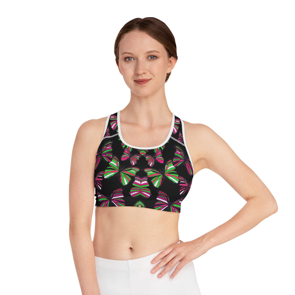 Black Butterfly (AOP) Sports Bra