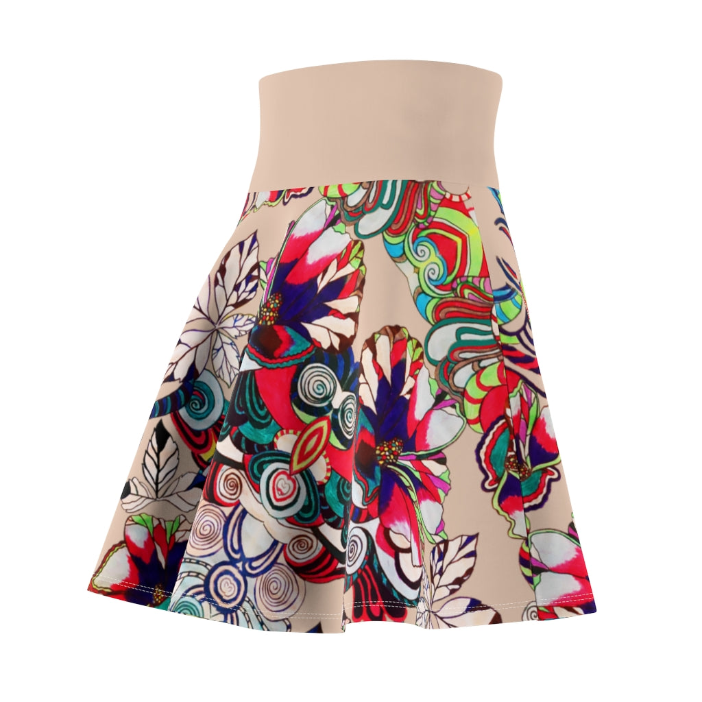 Graphic Floral Nude Skater Skirt