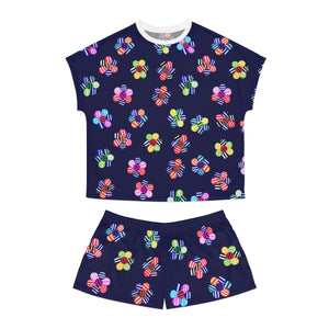 navy ink geometric floral shorts & t-shirt pajama set