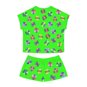 Neon Green Candy Floral Short Pajama Set (AOP)
