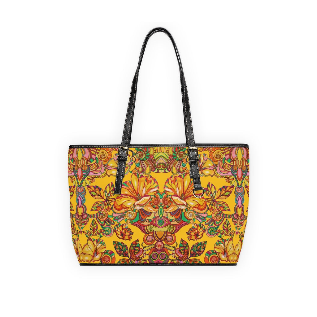 yellow floral print tote bag