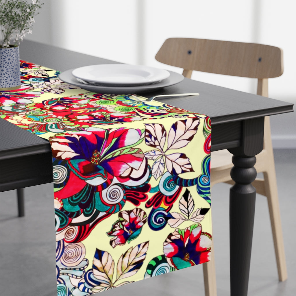 Artsy Floral Pop Cream Table Runner