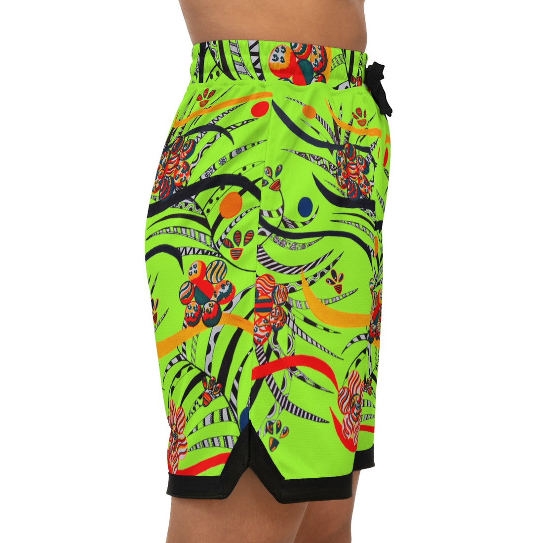 lime green floral & ropical print basketball shorts