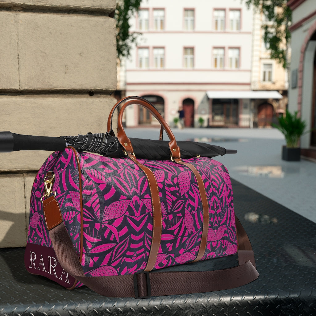 Hot Pink Tropical Minimalist Waterproof AOP Travel Bag