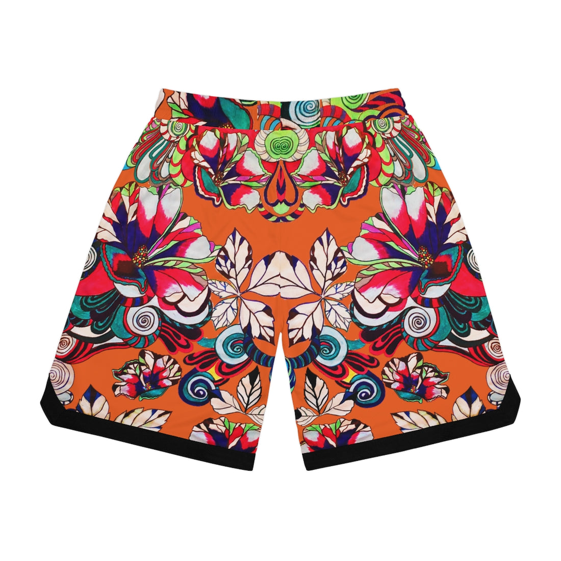 Orange Graphic Floral Basketball Rib Shorts (AOP)