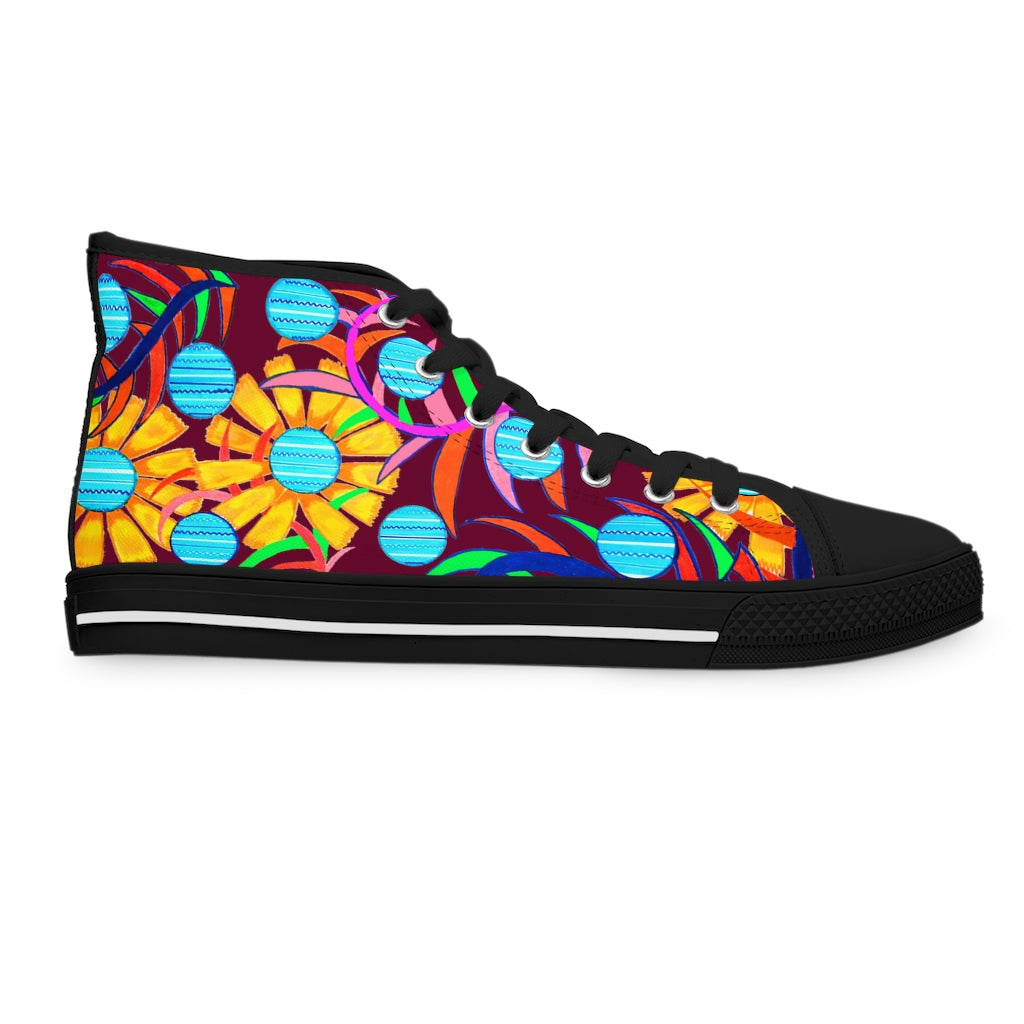 marsala sunflower print women's hightop canvas sneakers 