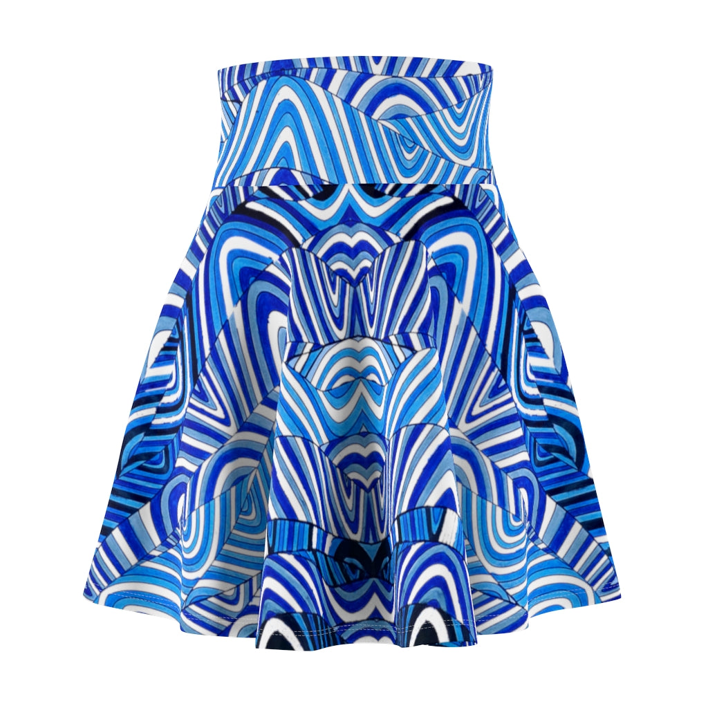 White & blue psychedelic print skater skirt